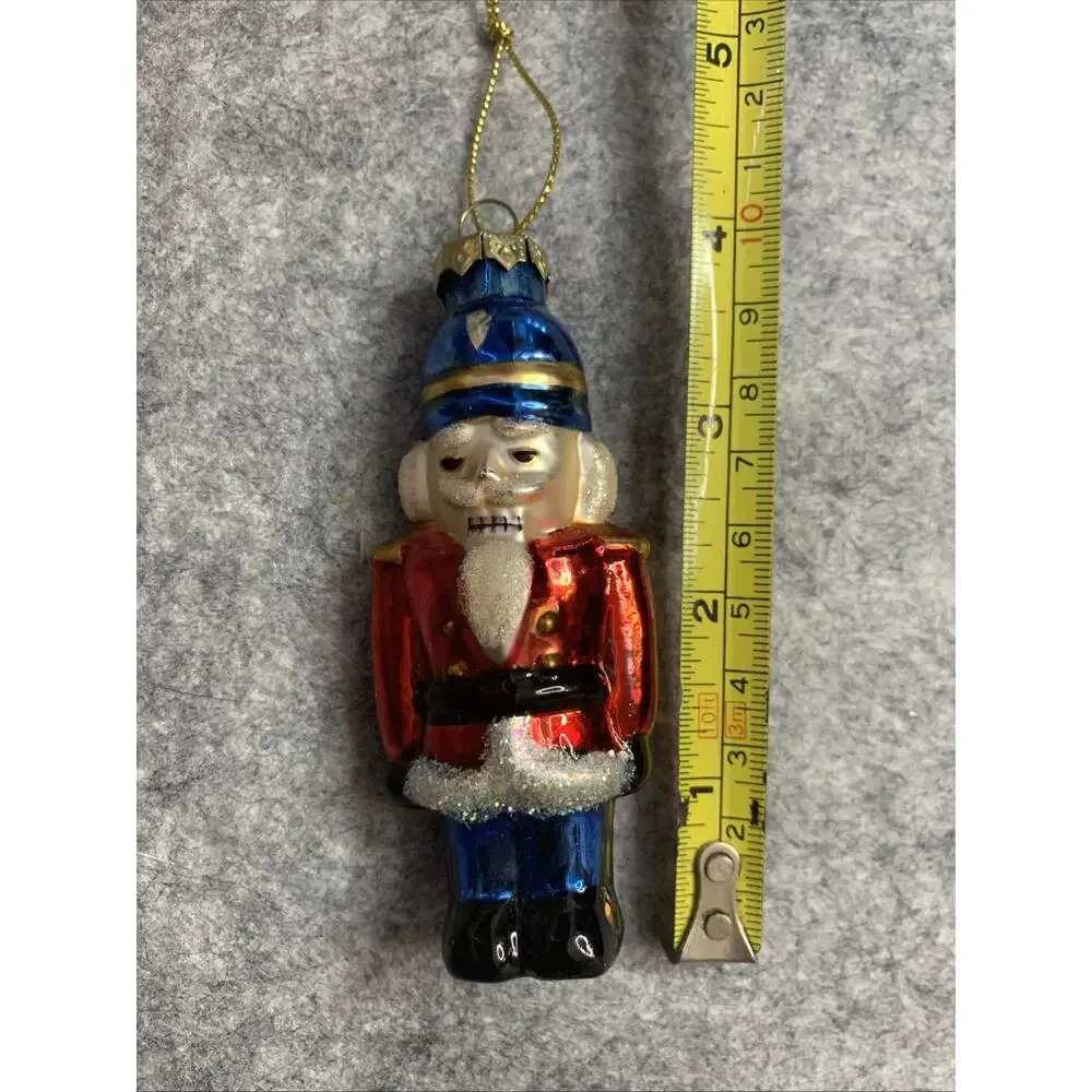 Vintage Nutcracker Soldier Glass Christmas Ornament 4”, Christmas Decor, Holiday